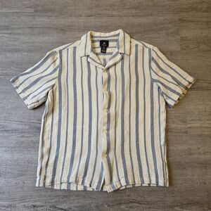 H&M Beige and Blue Striped Button-Down Shirt